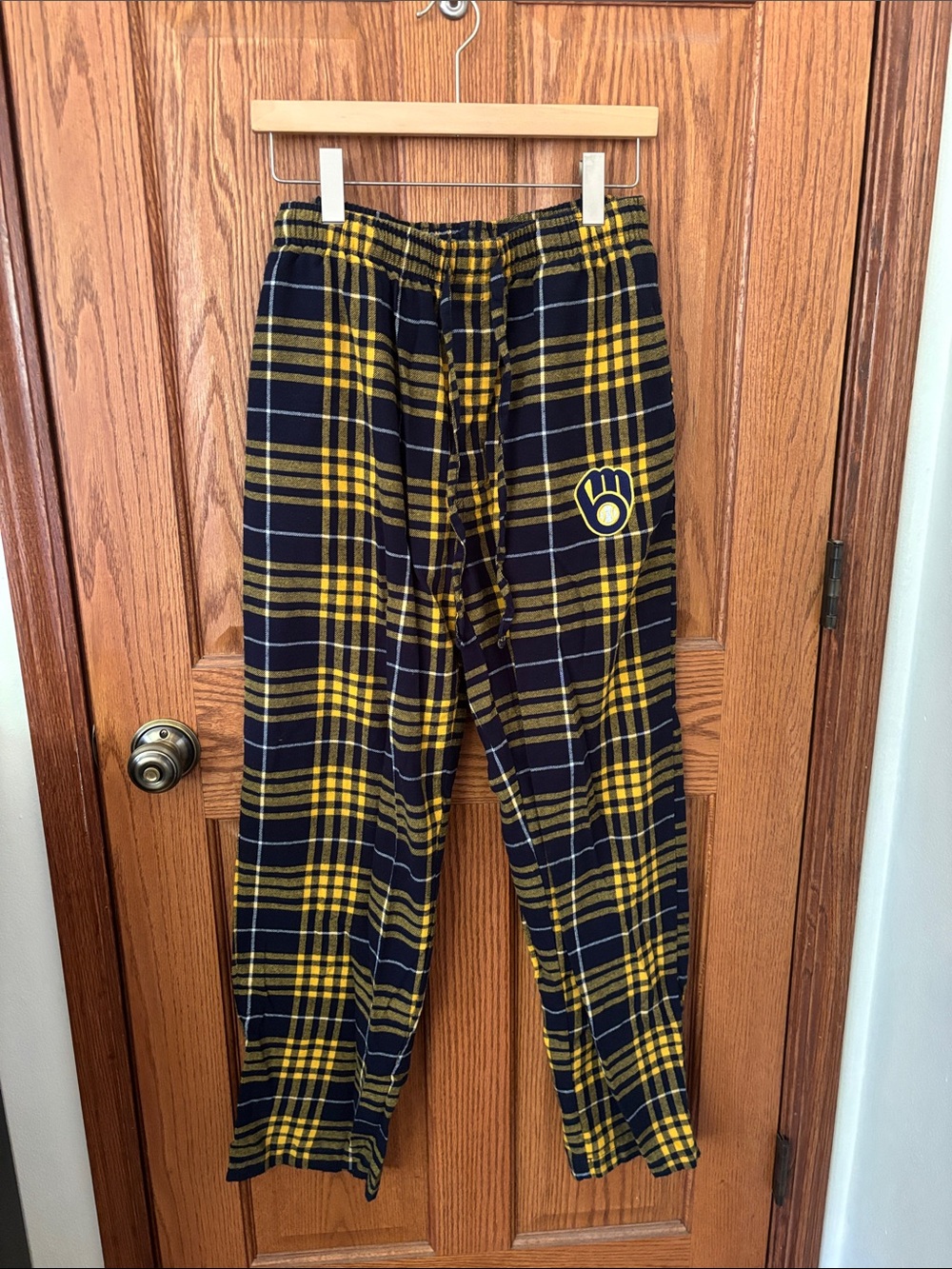 MLB Milwaukee Brewers Navy and Yellow Plaid Jogger Pants